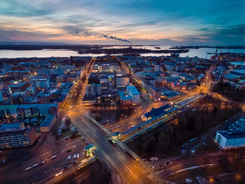 City aerial evening