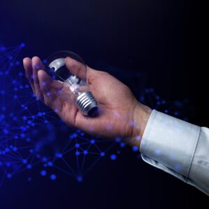 Businessman hand hold the light bulb for network, power energy a