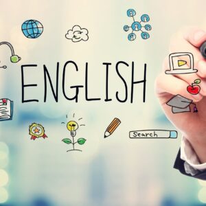 Businessman drawing english concept