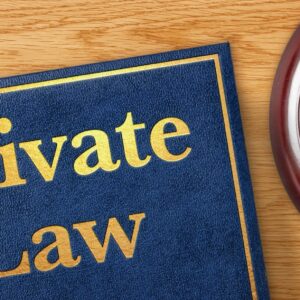 A gavel with a law book private law